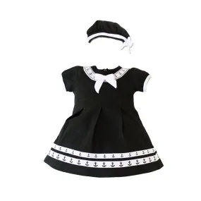 Navy Anchor Sailor Baby Dress w Beret Black