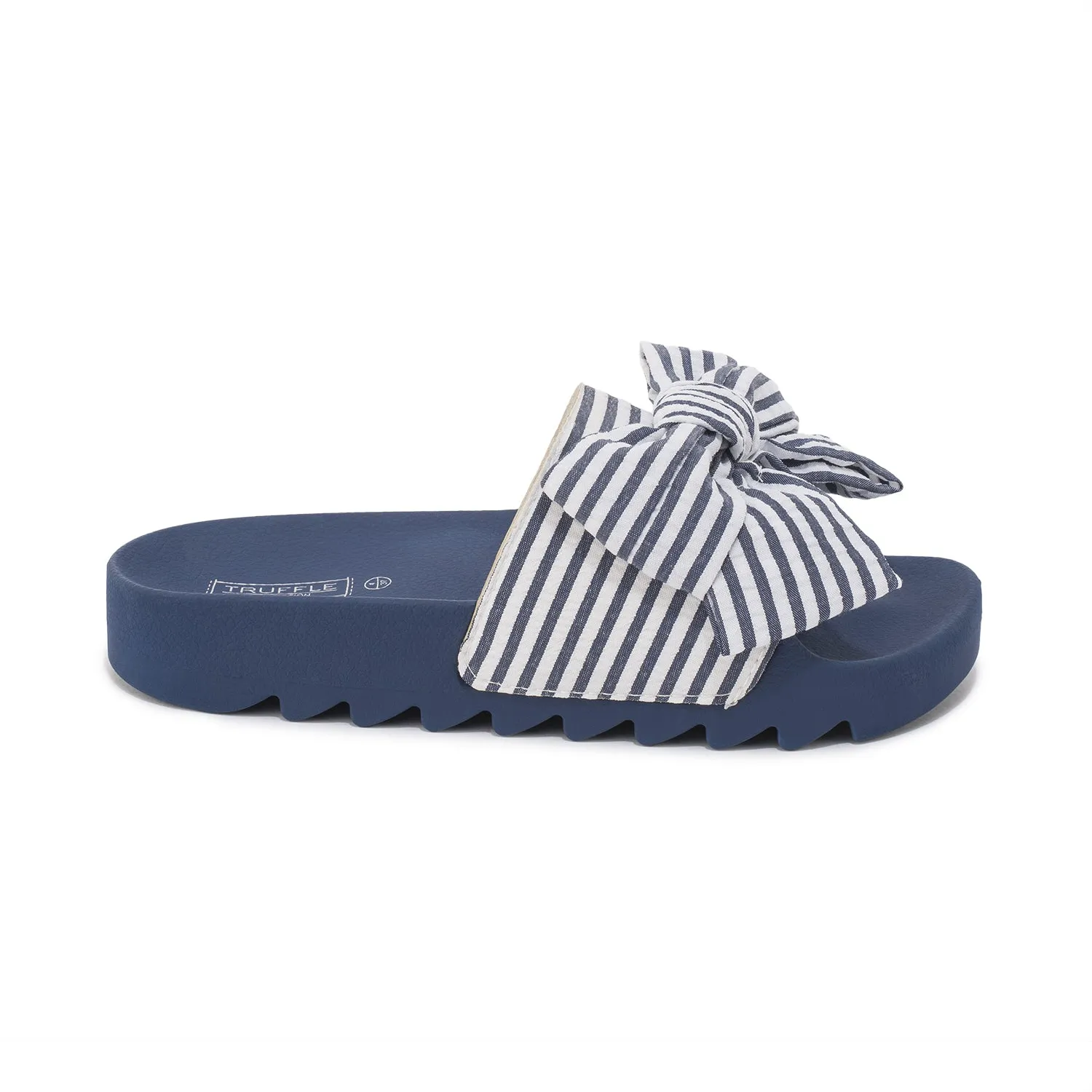 Navy Gingham Chunky Flat Mule