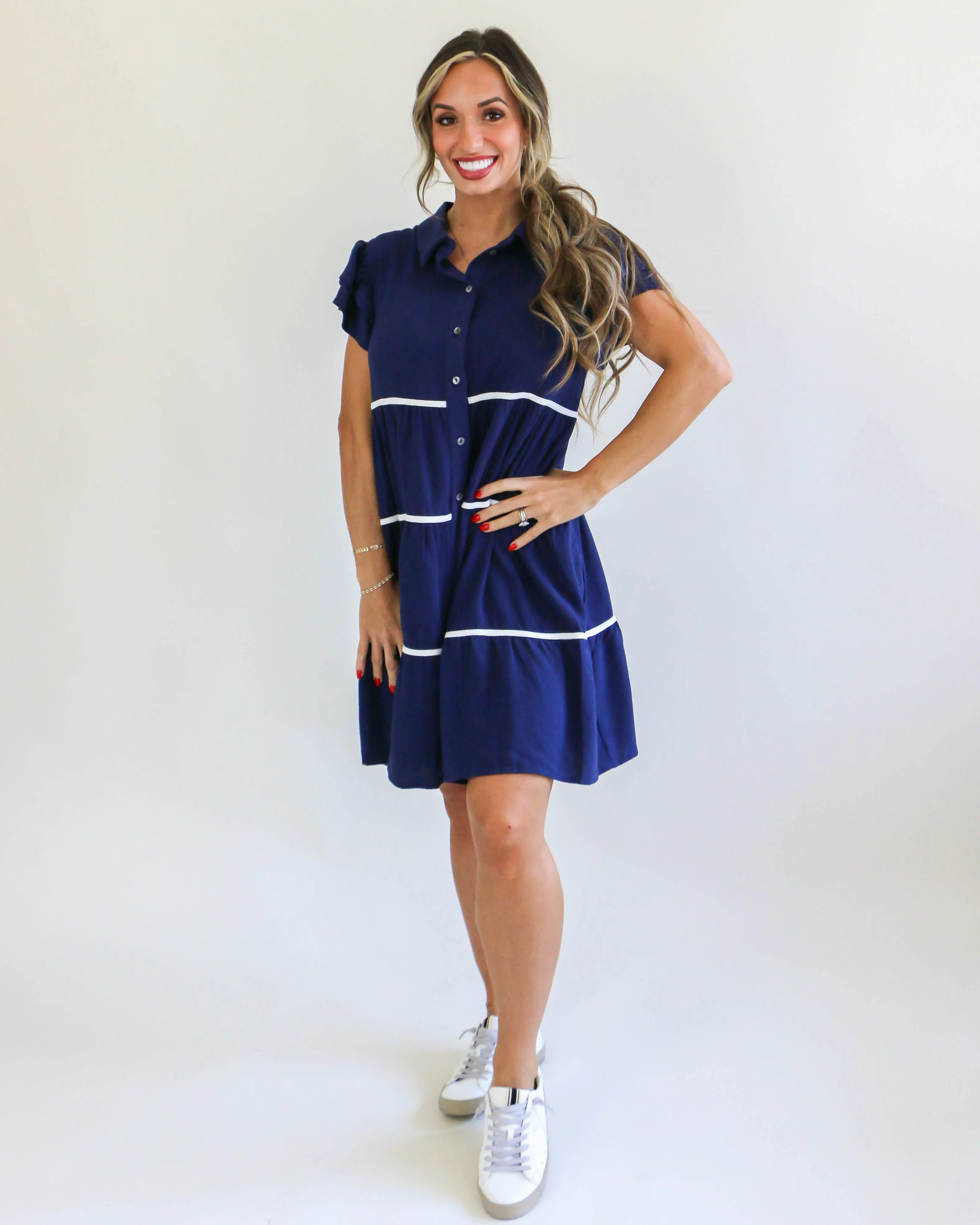 Navy Ruffle Tiered Babydoll Dress