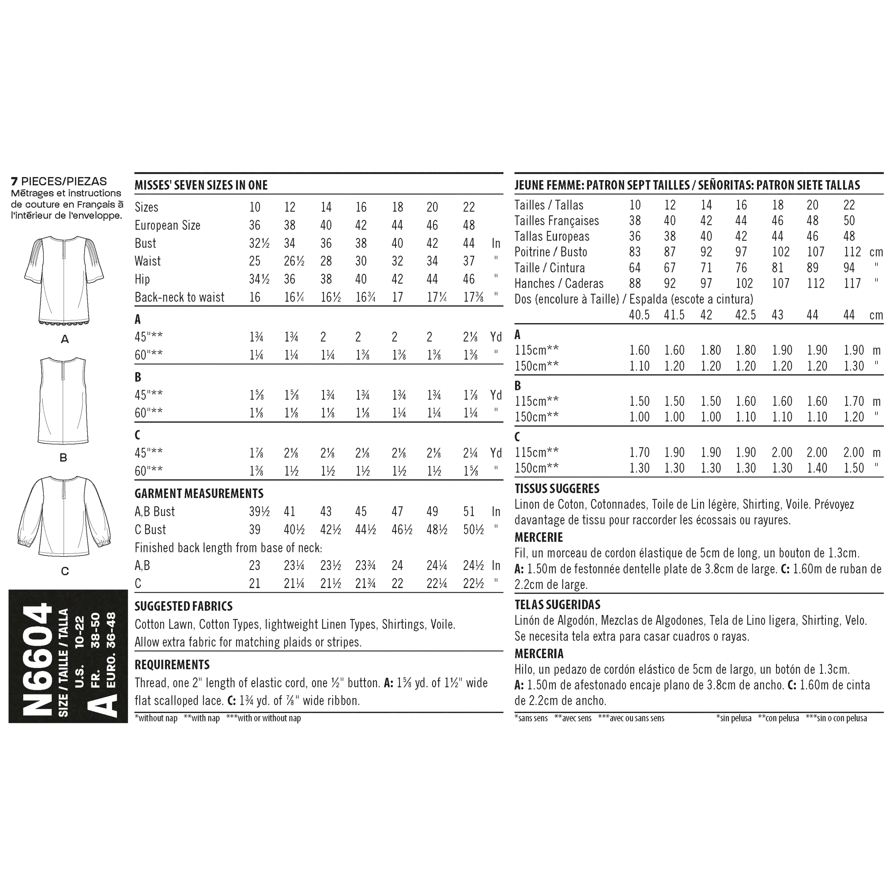 Newlook Pattern N6604 Misses' Tops