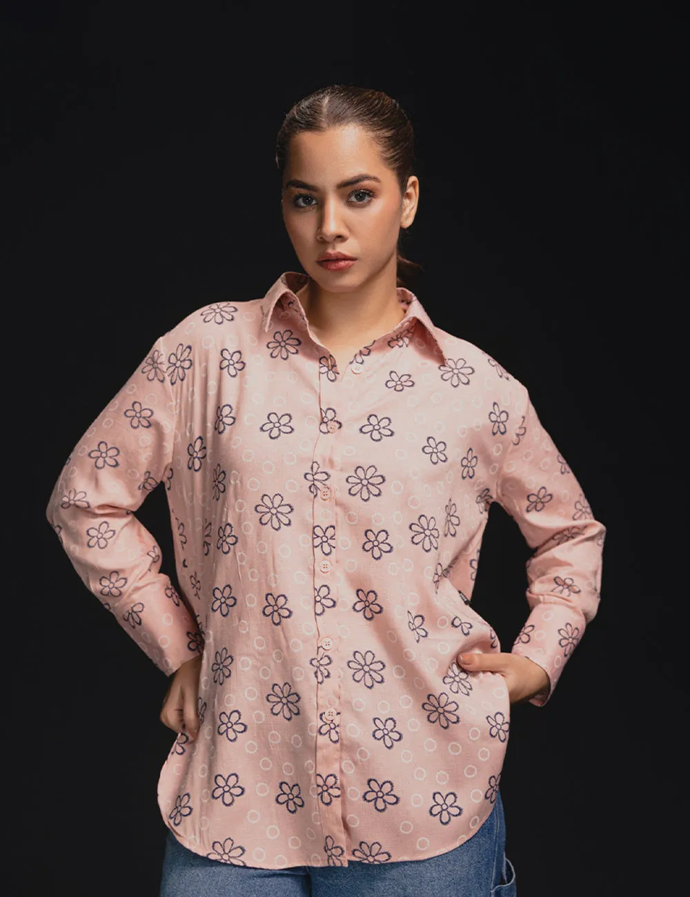 Pastel Pink Floral Casual Shirt