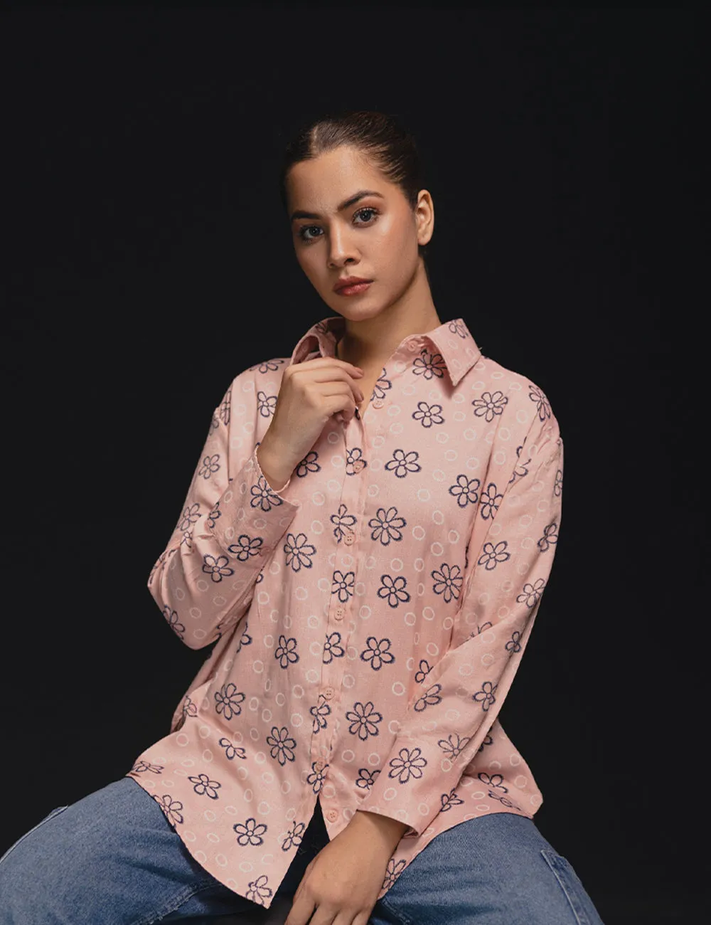 Pastel Pink Floral Casual Shirt