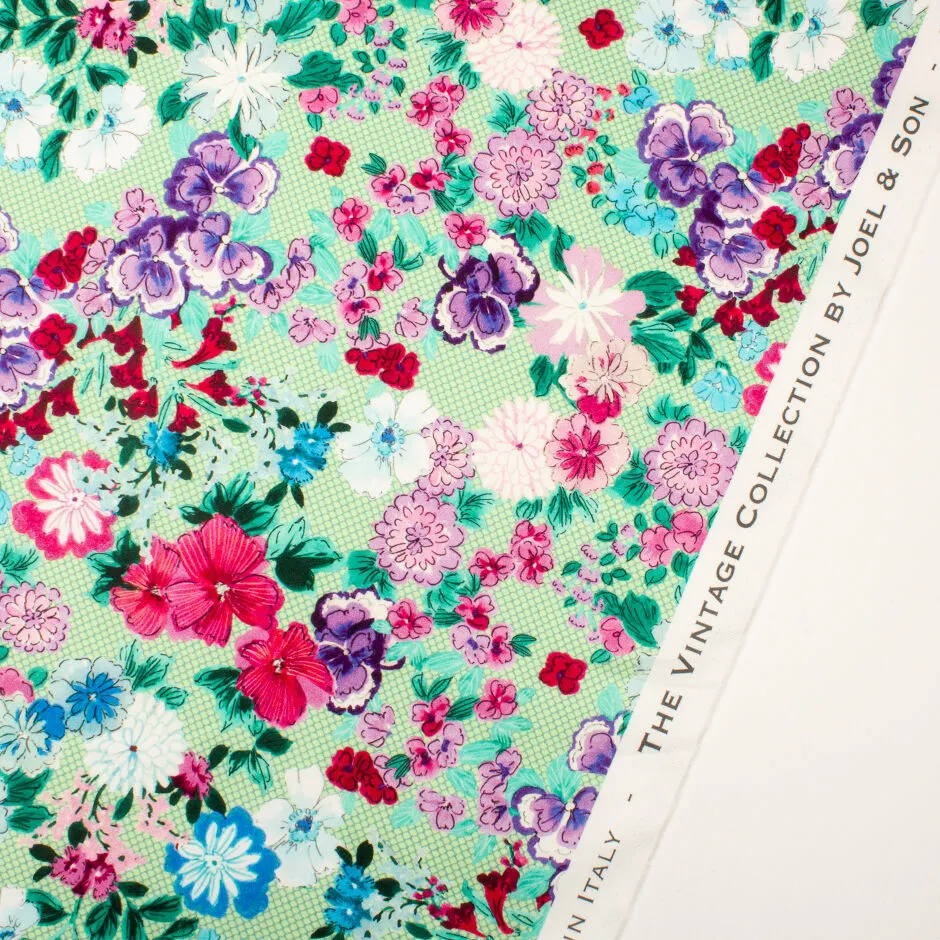 Pink & Blue Floral Printed Green Luxury Cotton