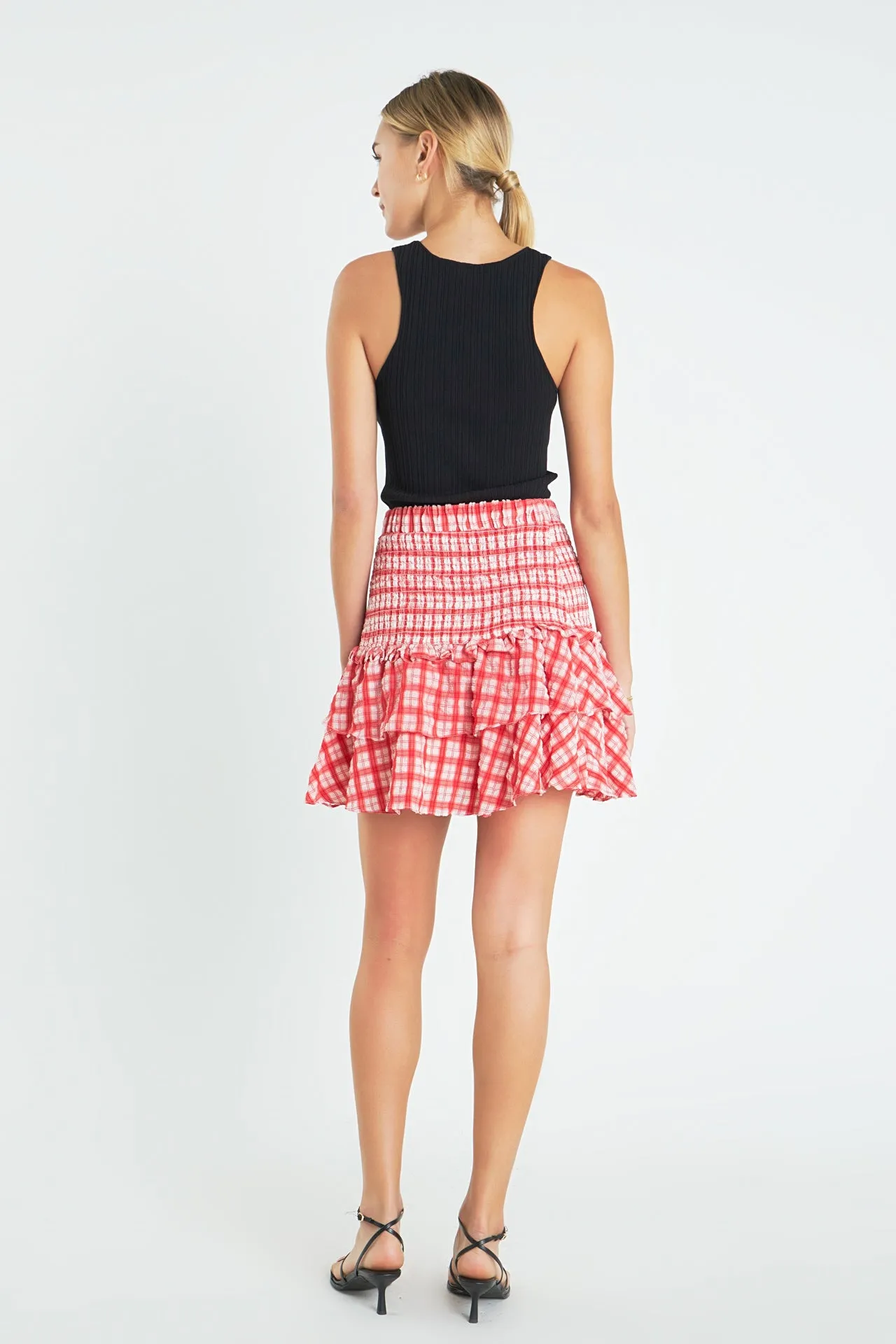 Plaid Smocked Mini Skirt