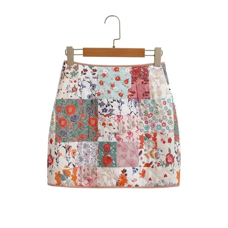 Pre Order:  Retro Floral Zip-Up Quilted Skirt