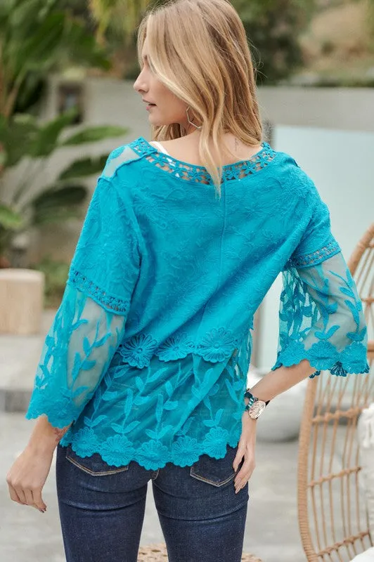 Pretty In Lace Crochet V-Neck Top