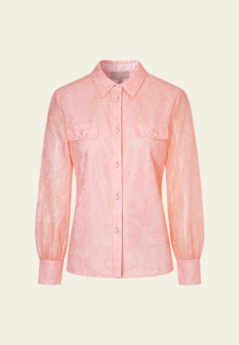 Puff-sleeve Lace Lapel Shirt