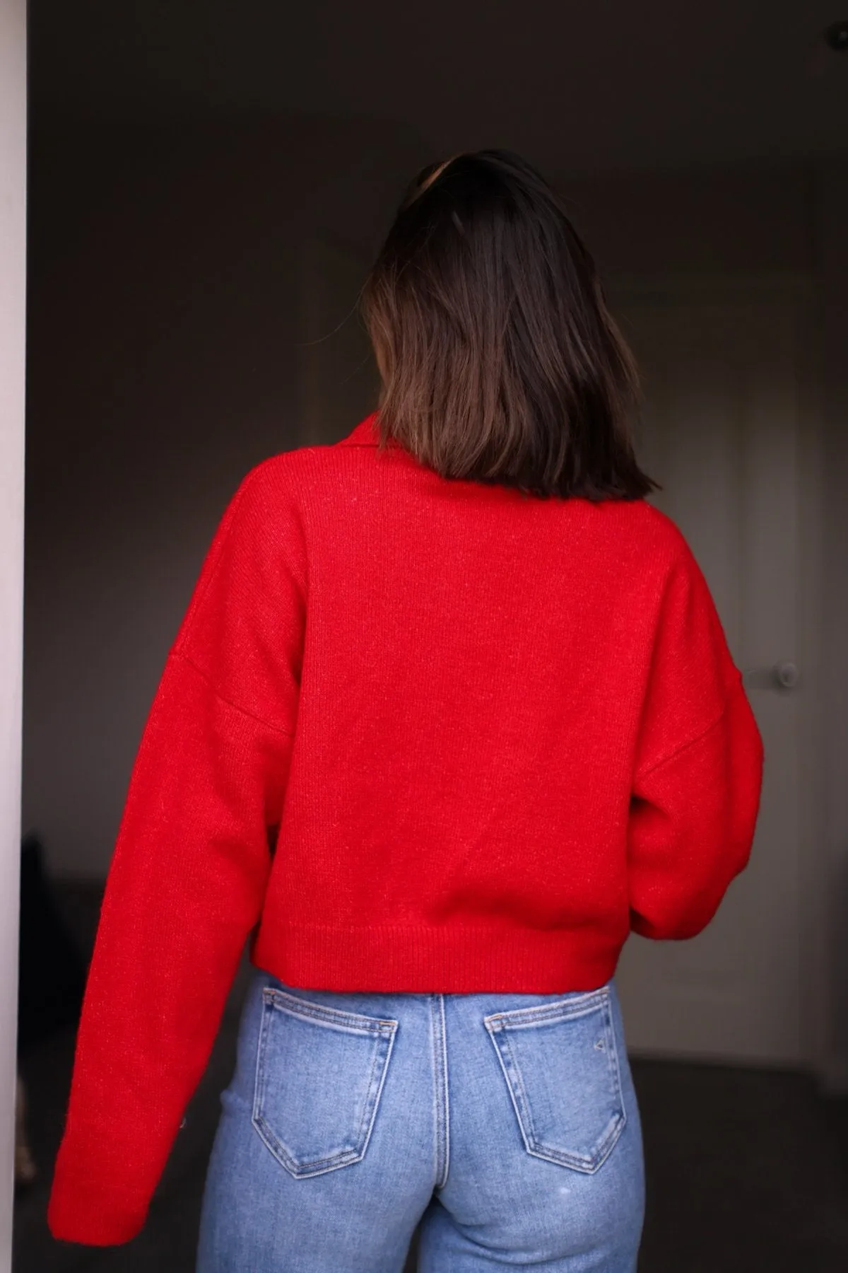 Red Button Up Sweater Cardigan