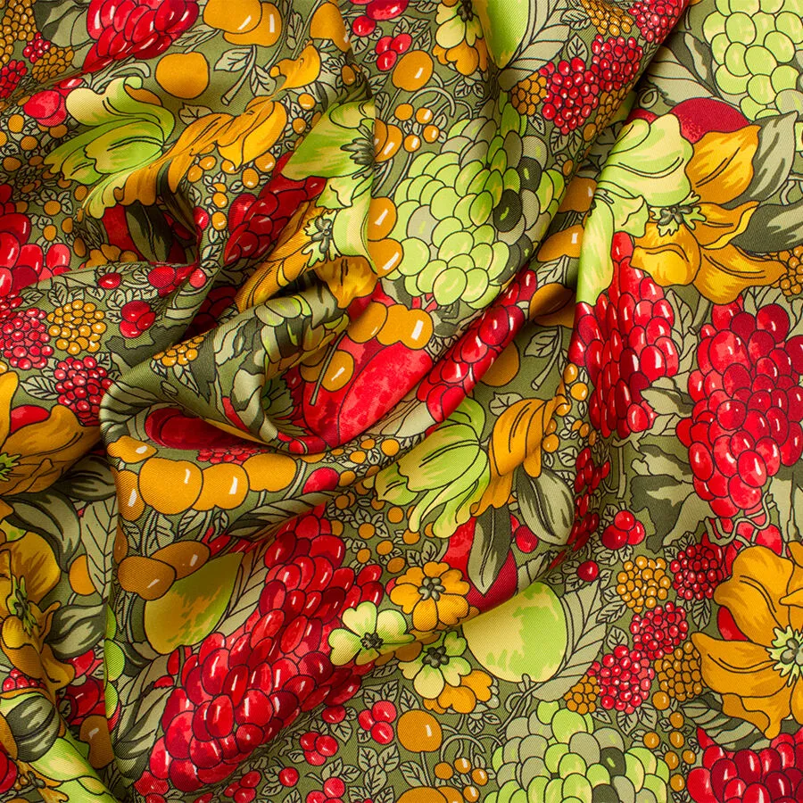 Red/Multi Floral Printed Silk Twill