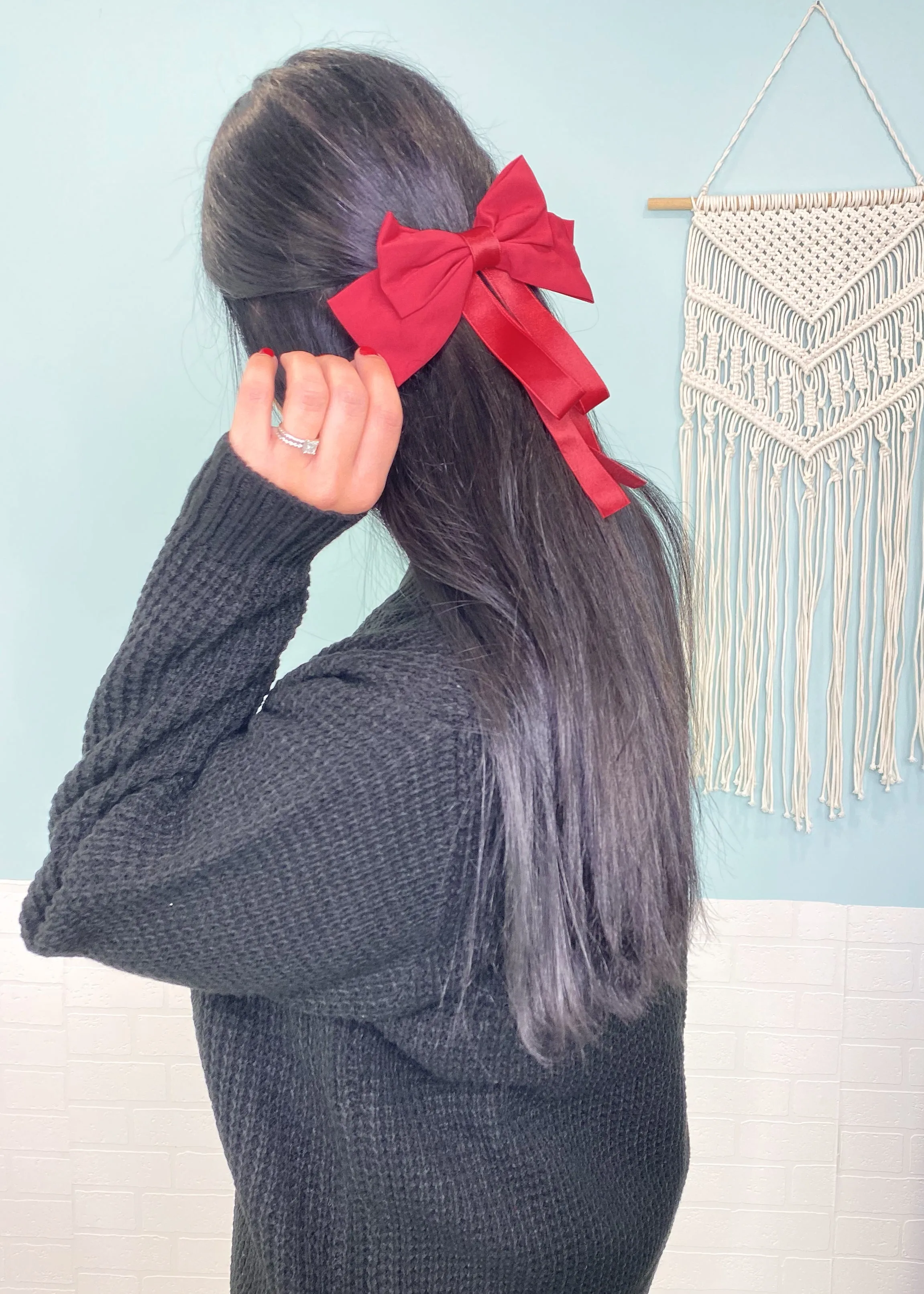 Ribbon Bowtie Hair Barrettes (Black and Red)