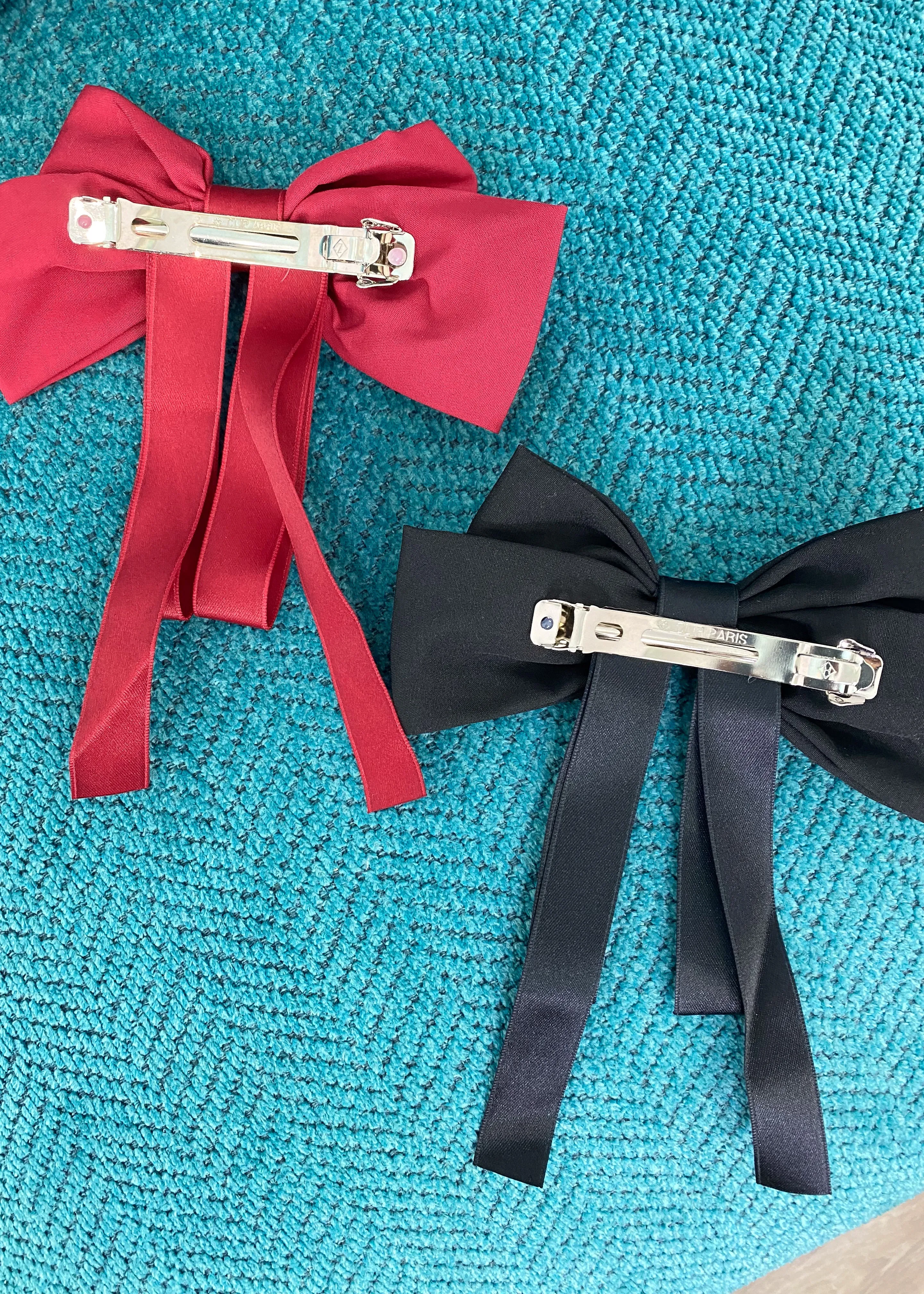 Ribbon Bowtie Hair Barrettes (Black and Red)