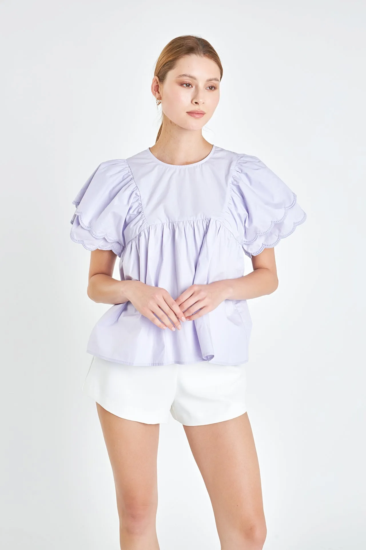 Scallop Hem Sleeve Top