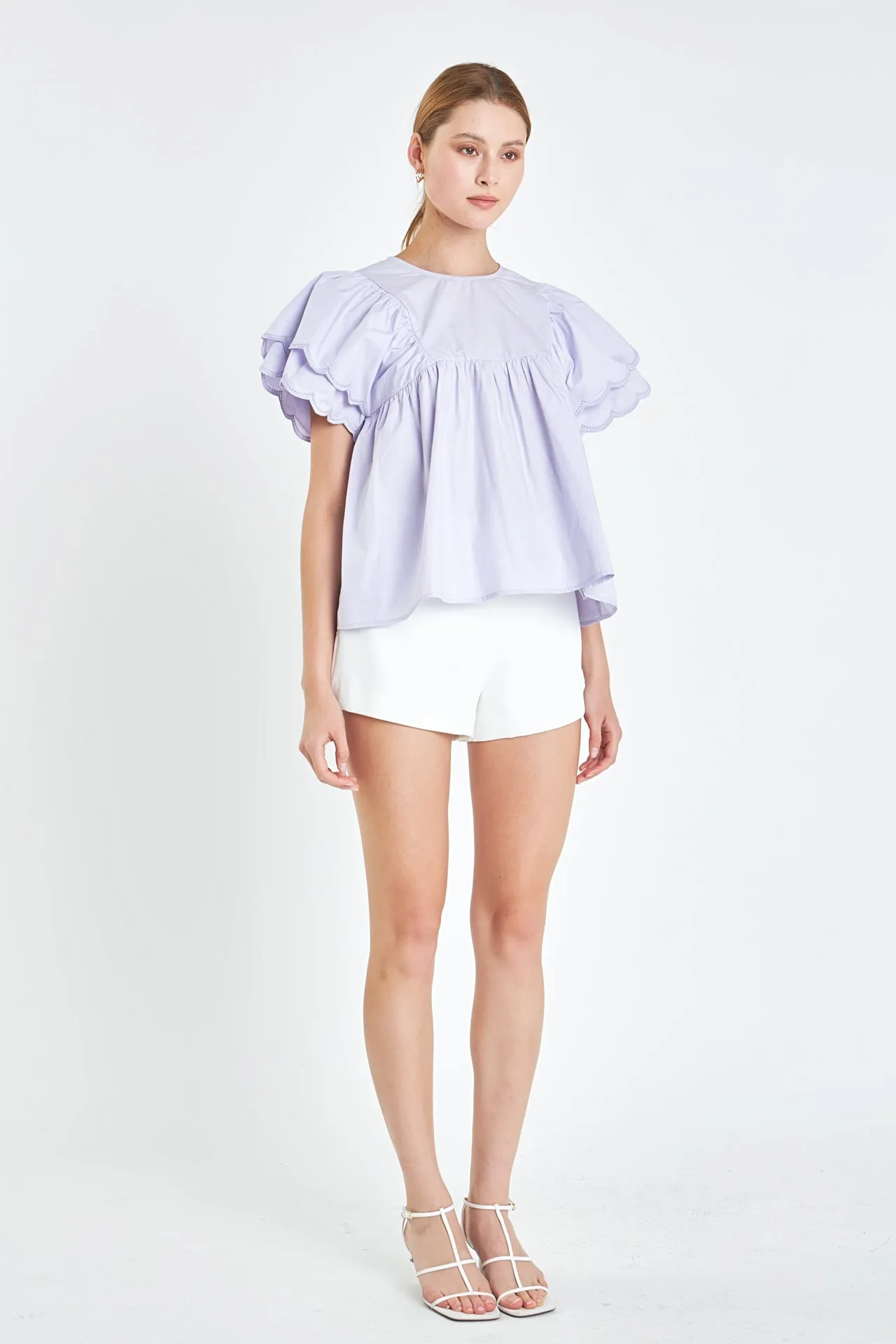 Scallop Hem Sleeve Top