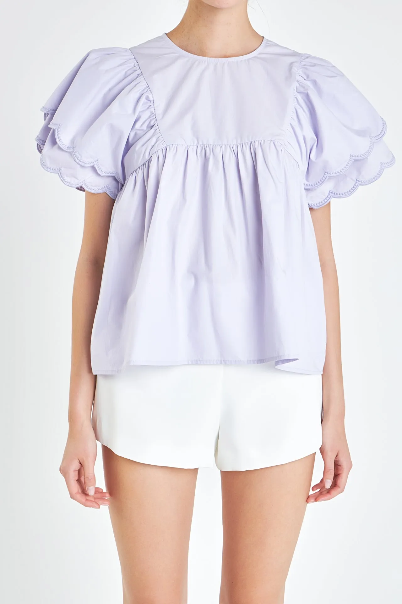 Scallop Hem Sleeve Top