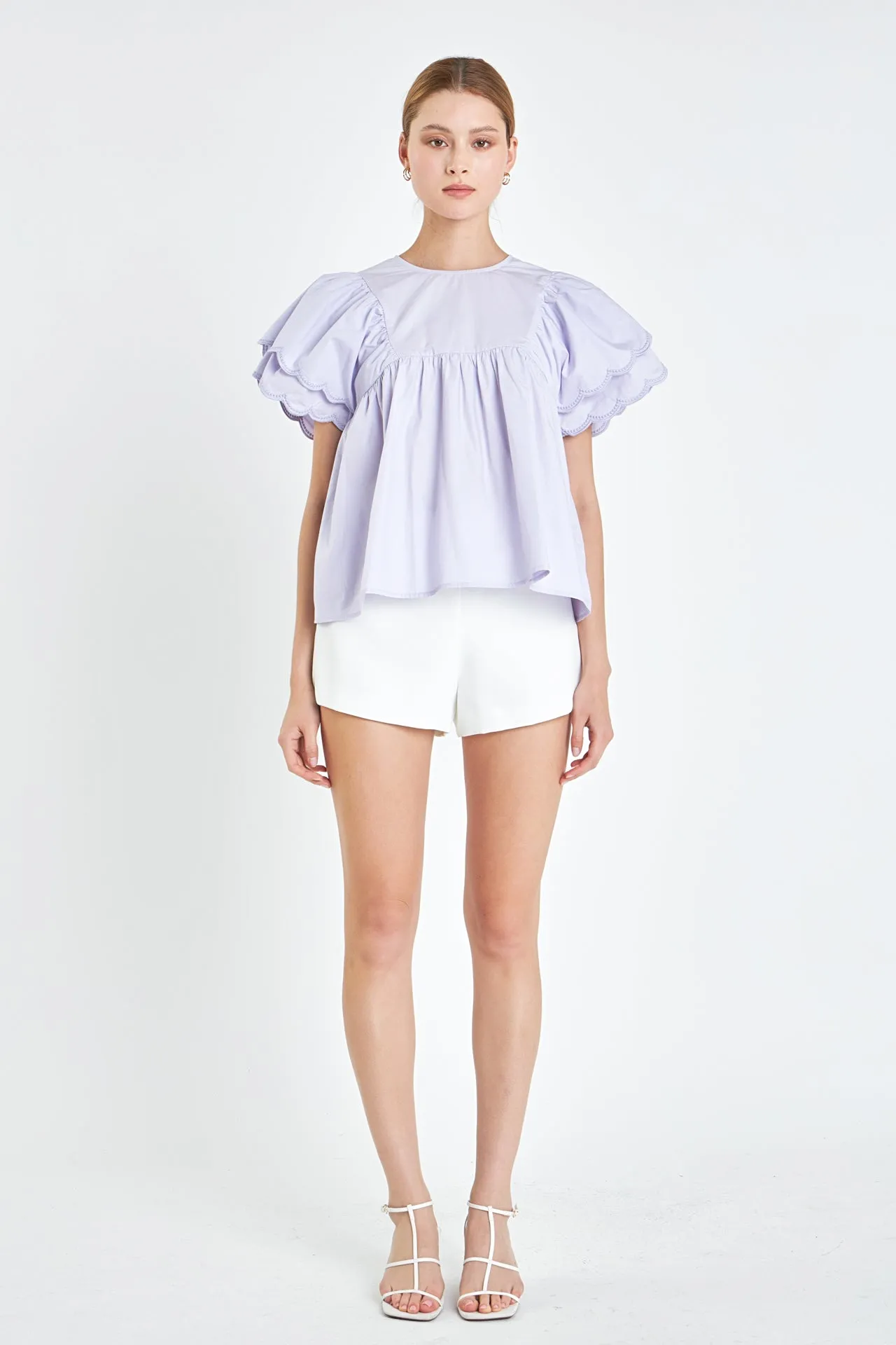 Scallop Hem Sleeve Top