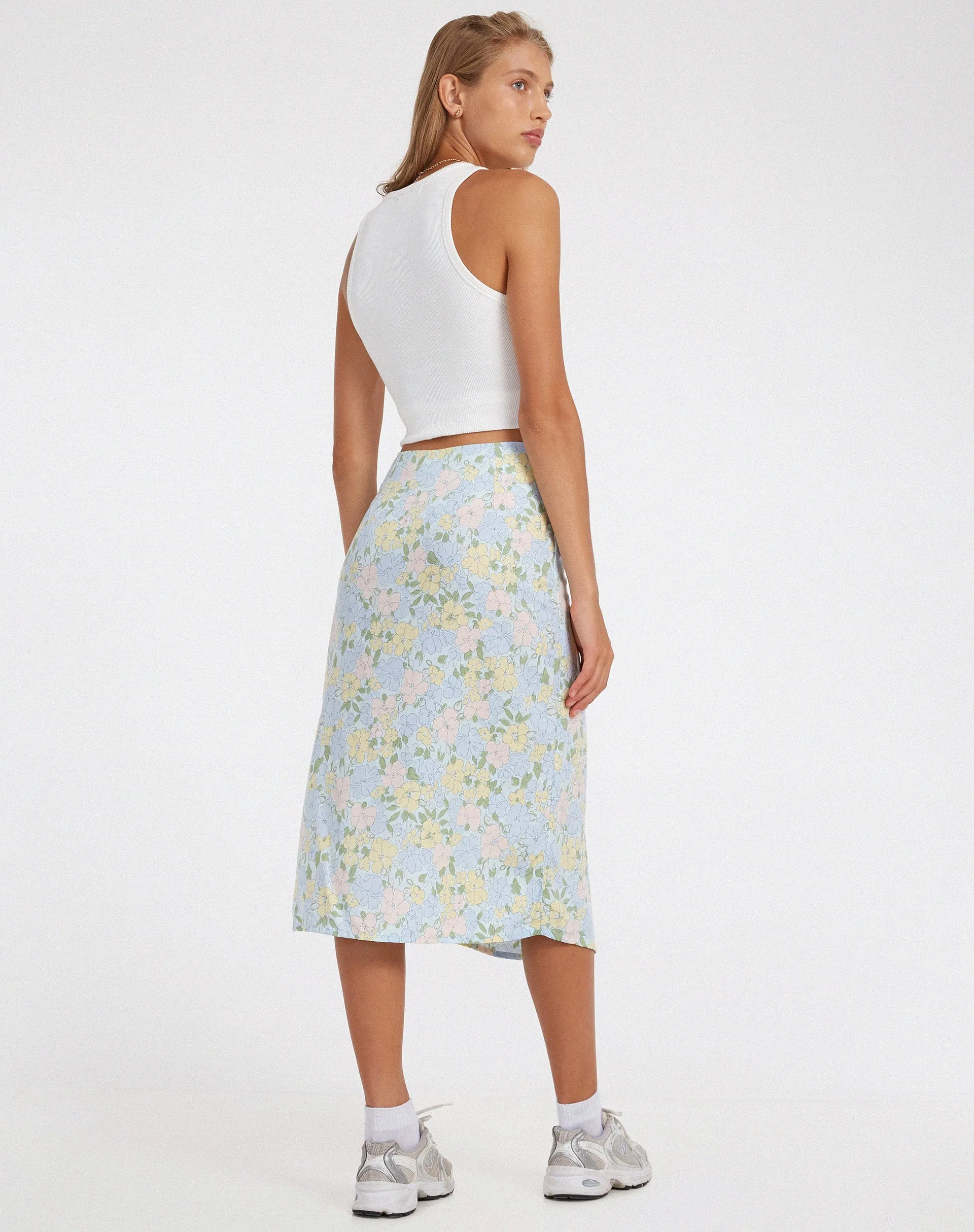 Seko Midi Skirt in Washed Out Pastel Floral