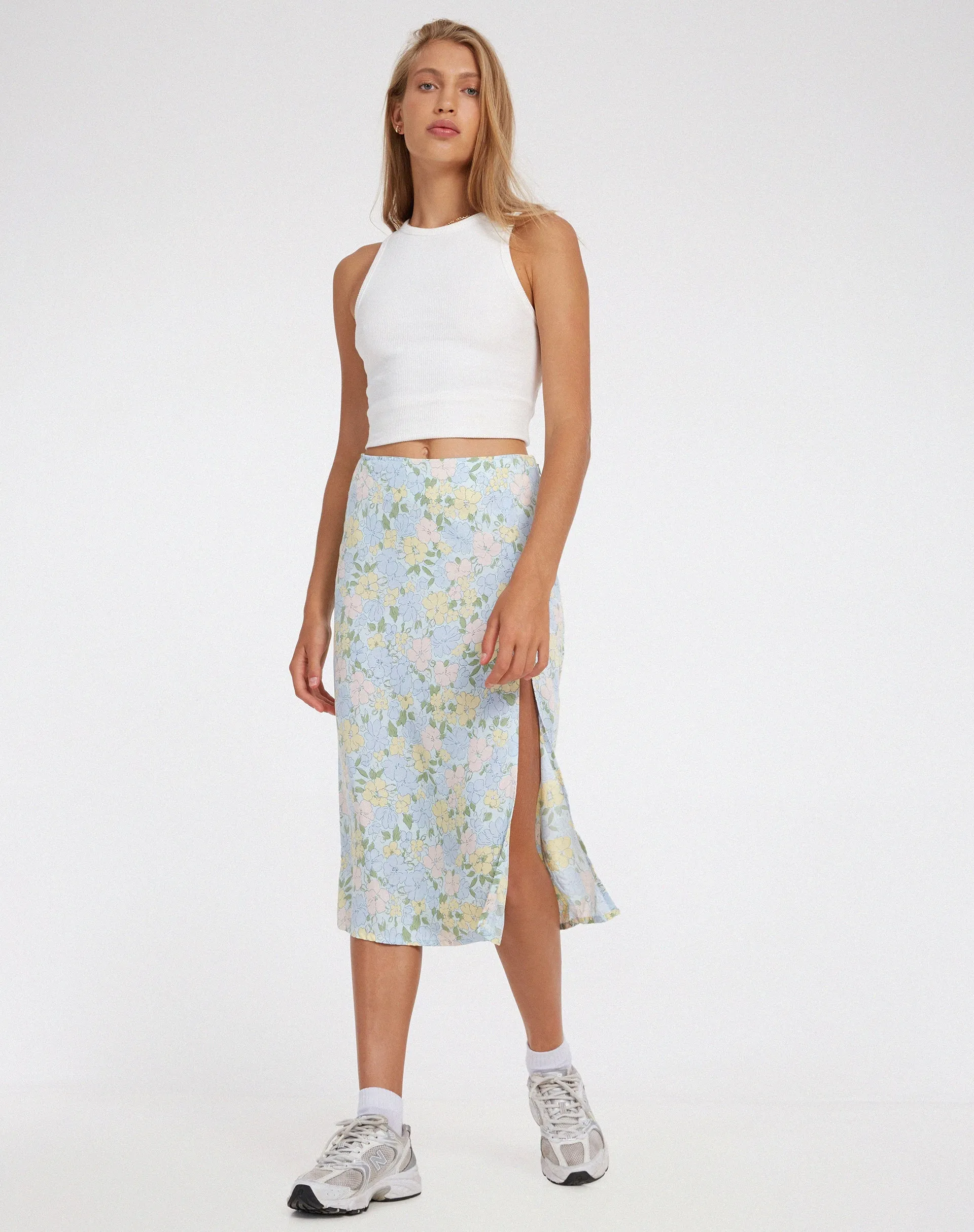 Seko Midi Skirt in Washed Out Pastel Floral