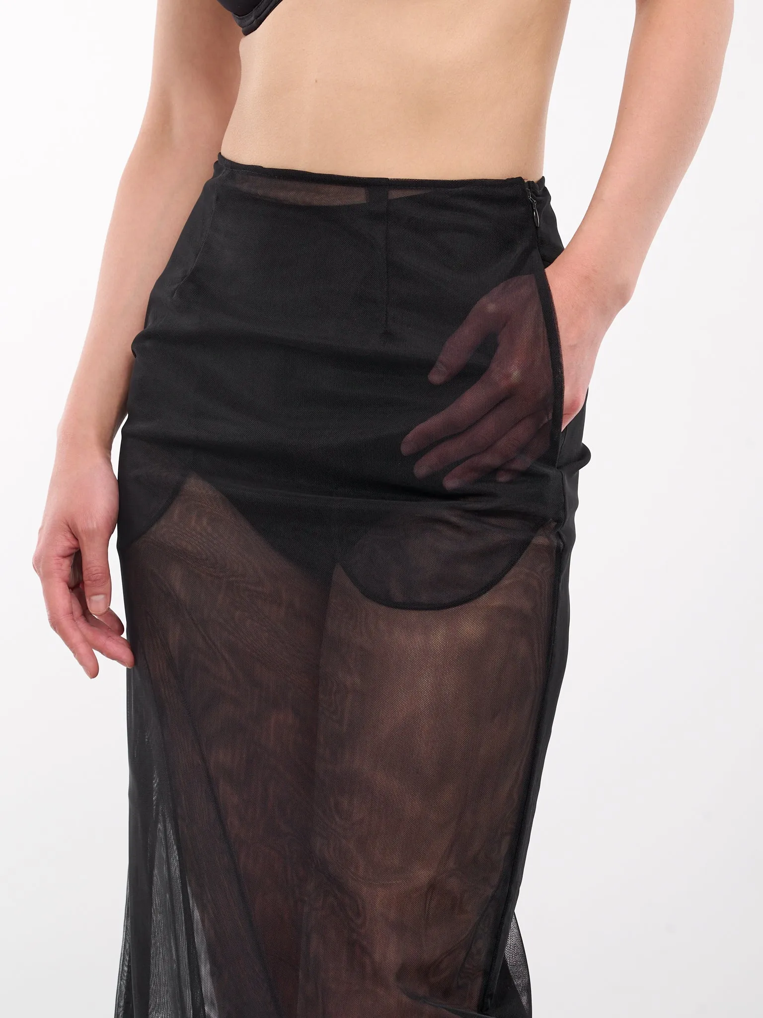 Sheer Tulle Pencil Skirt (3124-0069-BLACK)