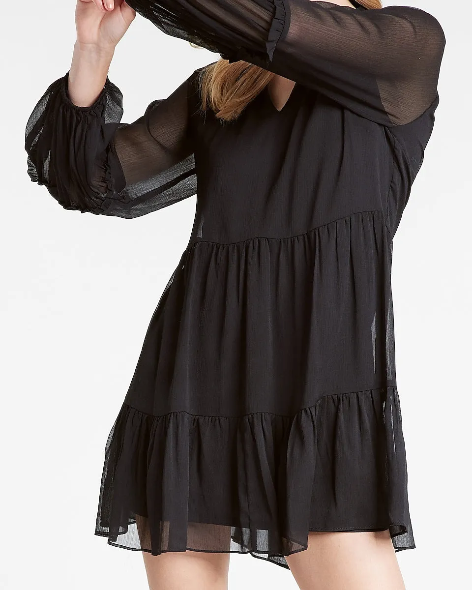 Solid Tiered Trapeze Dress in Pitch Black