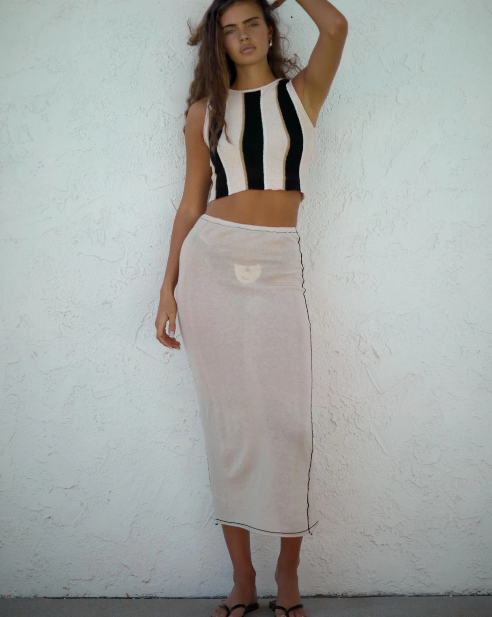 Stone Stripe Organic Cotton Blend Knit Crop Top