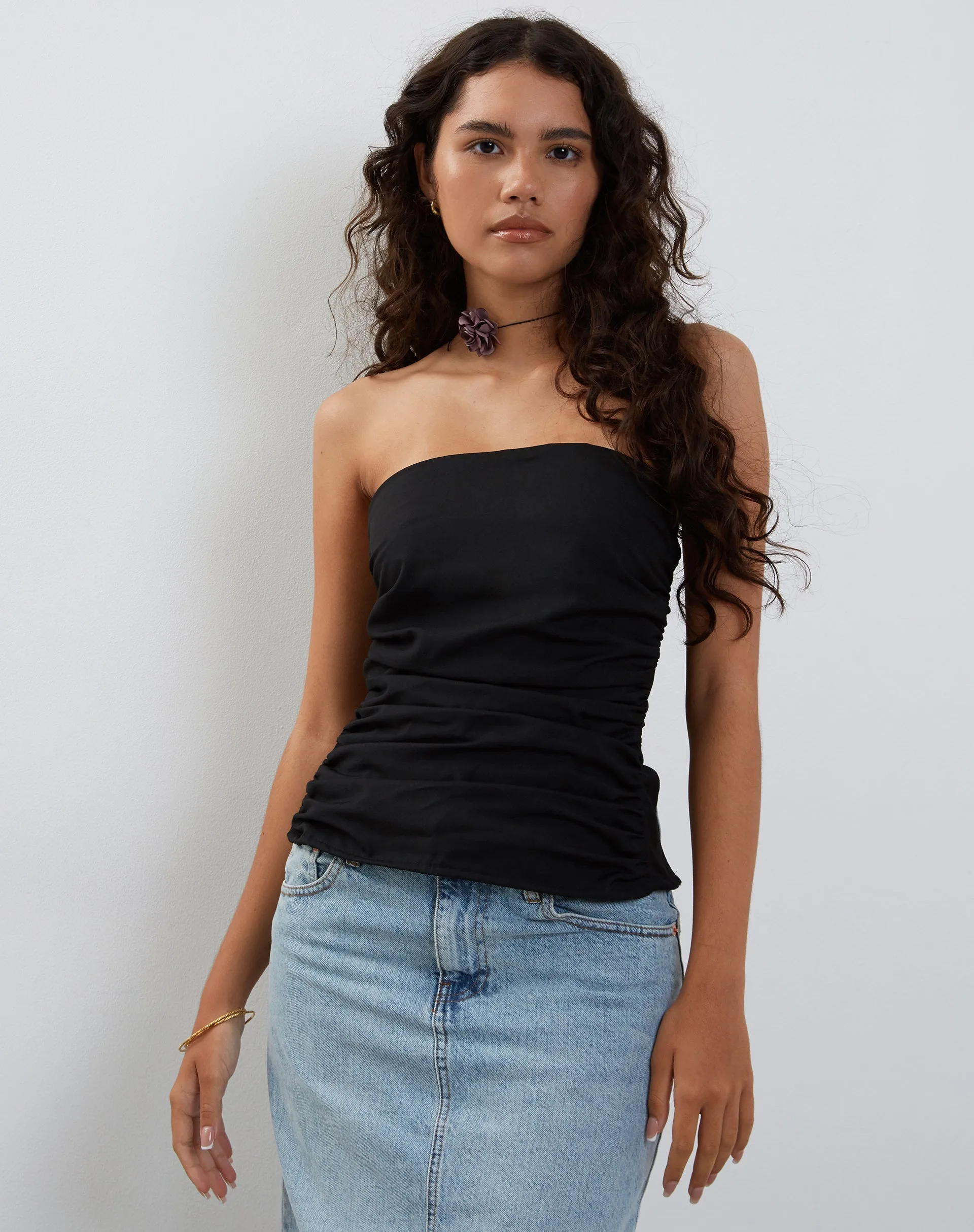 Tahari Tie Back Longline Tube Top in Black