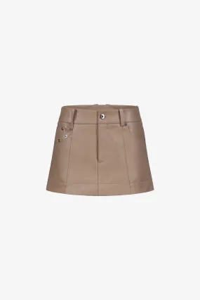 Taupe Leather A-Line Mini Skirt