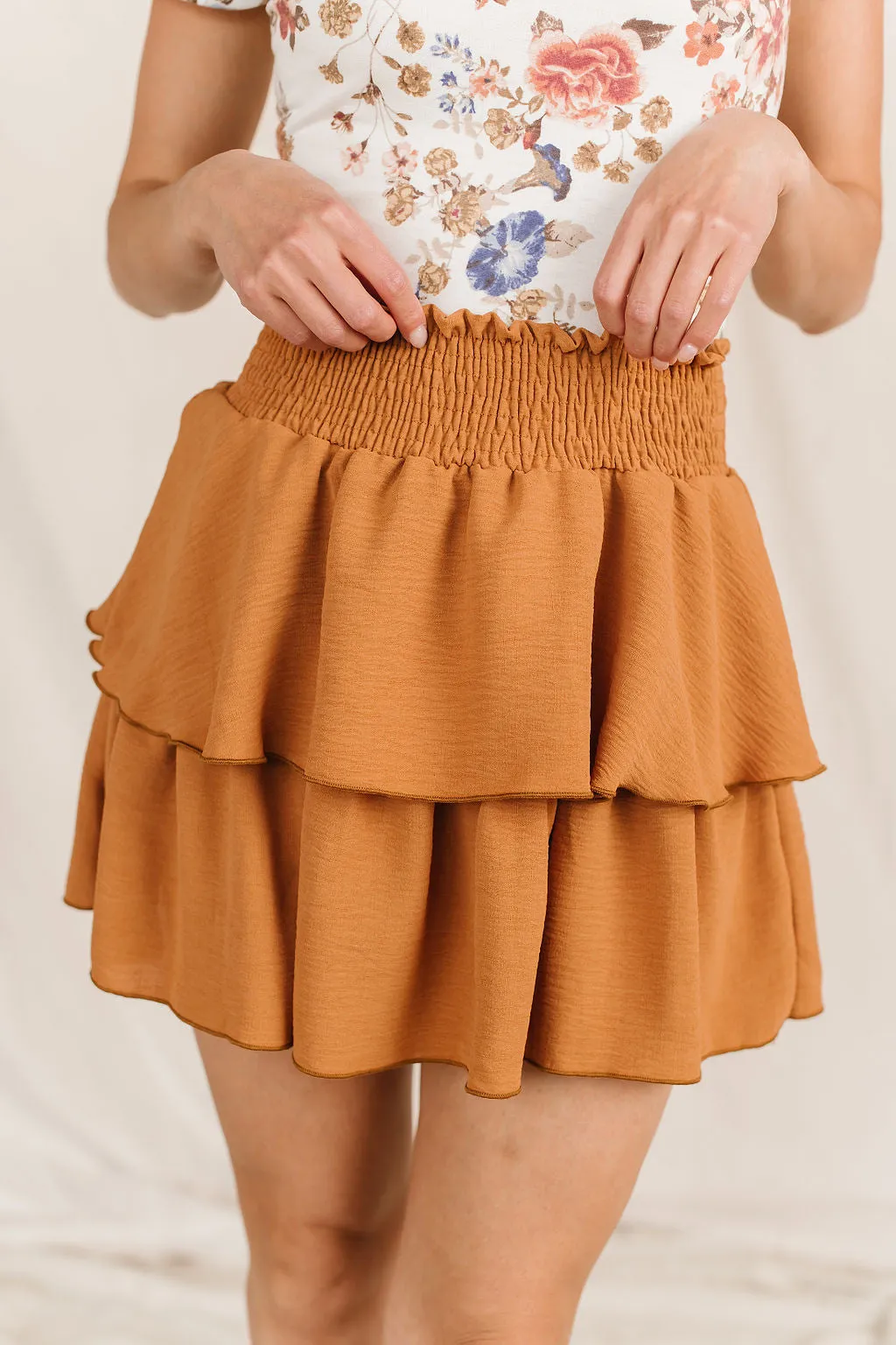 Tiered Ruffle Skirt- Camel