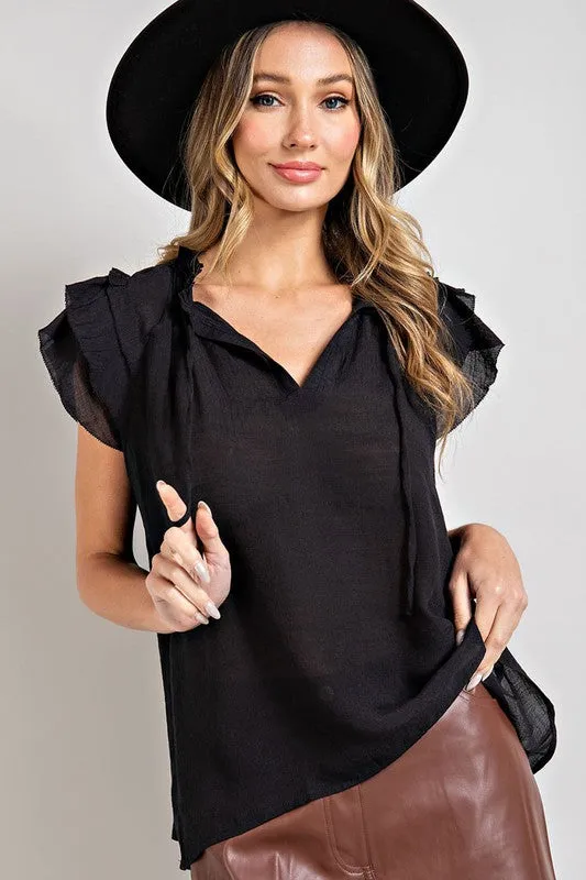 TIERED RUFFLE SLEEVE SHORT SLEEVE BLOUSE