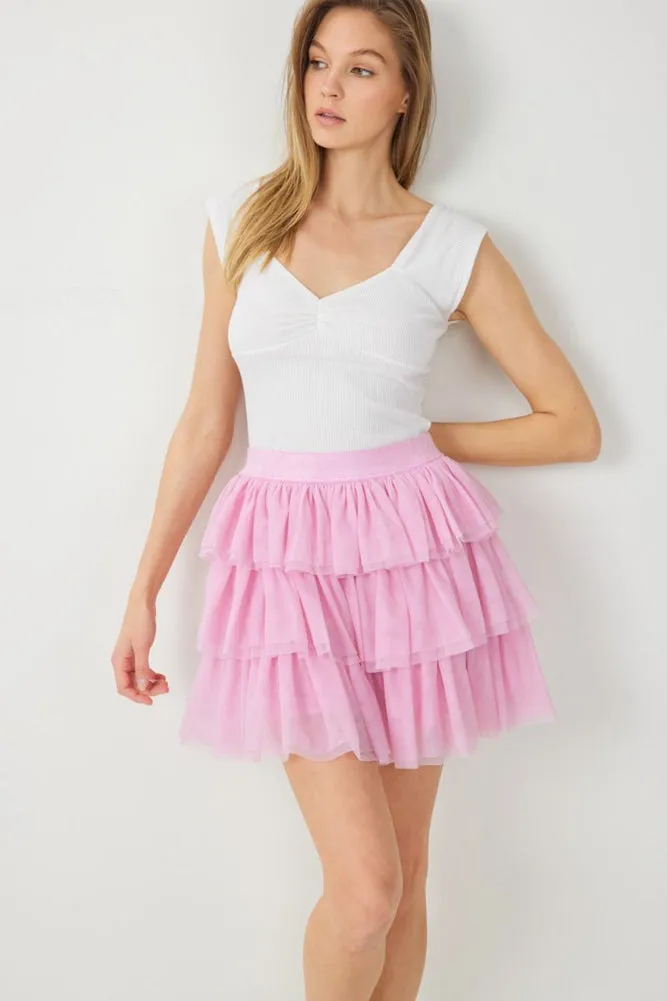 Tulle Mini Skirt in Blush by Entro