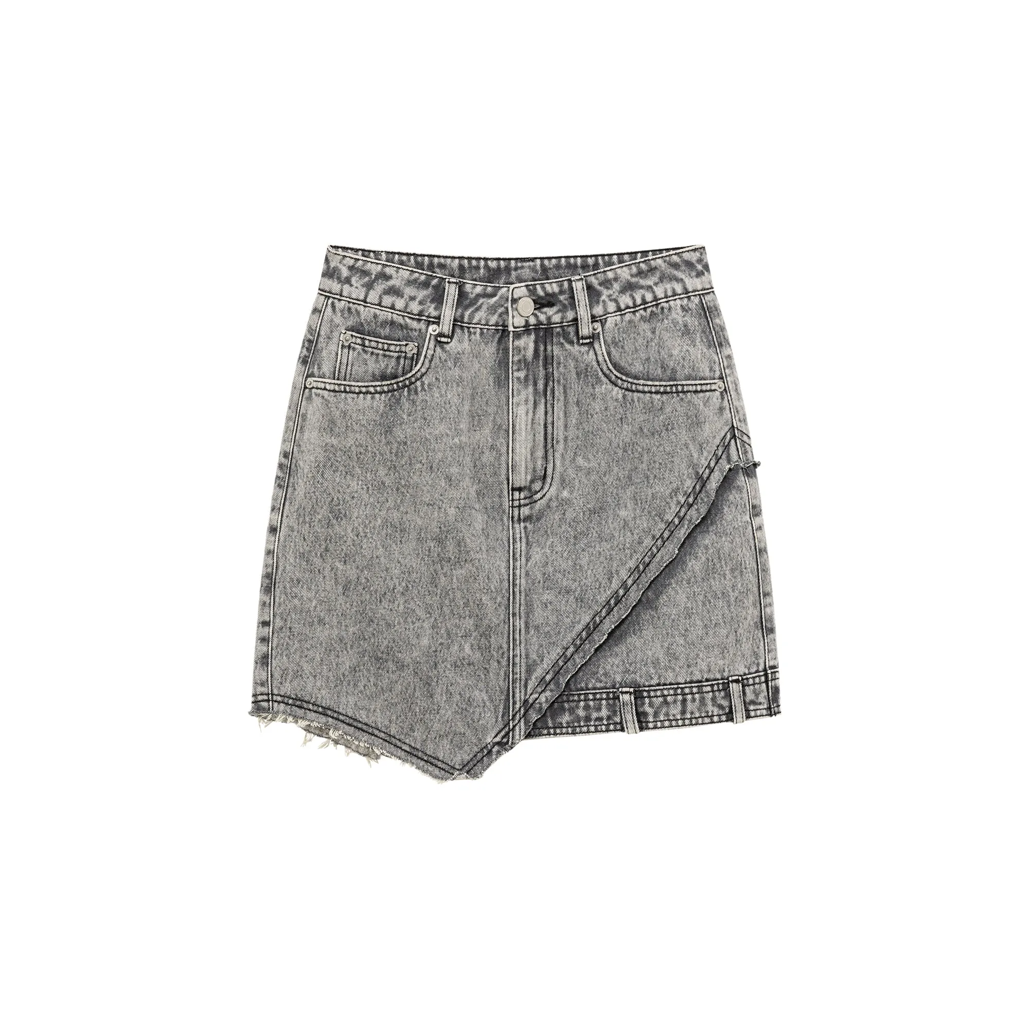 Unbalanced High Waist Denim Mini Skirt