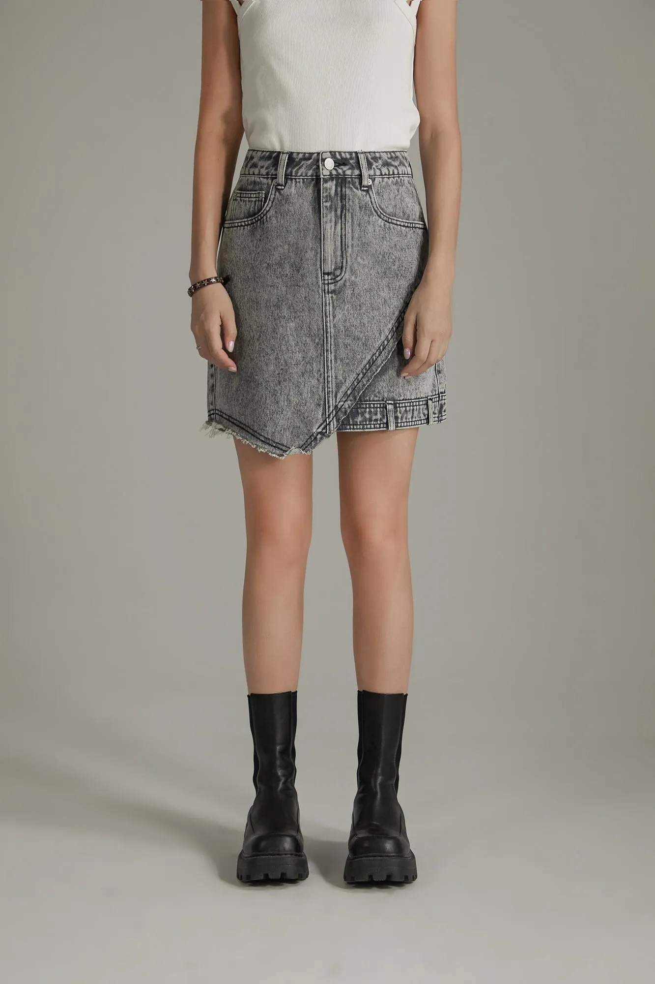 Unbalanced High Waist Denim Mini Skirt