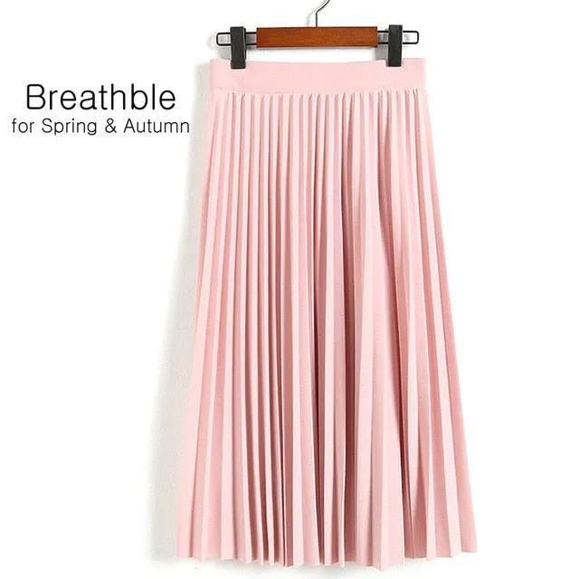 VenusFox Fashion High Waist Pleated Elastic Skirt