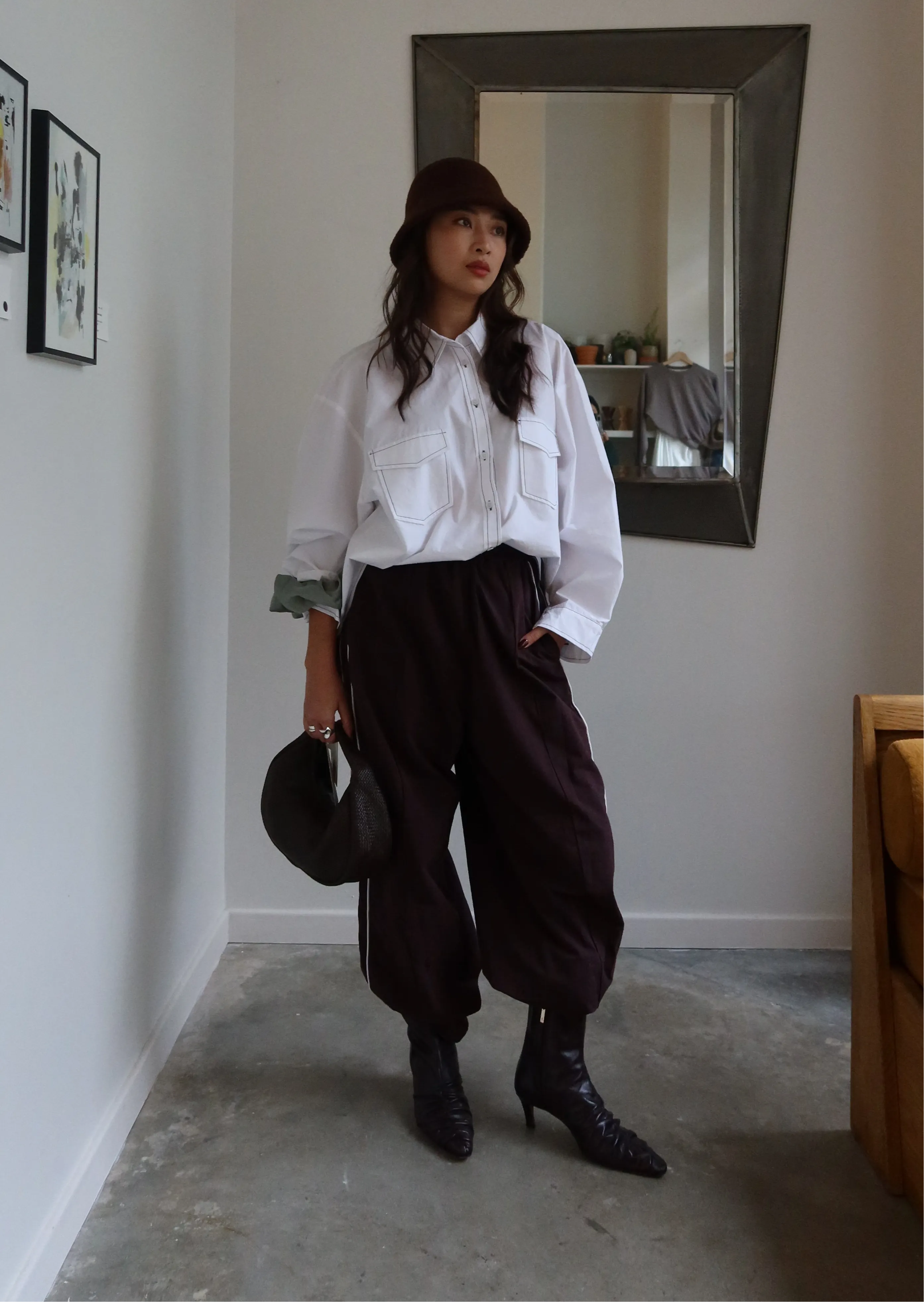 White Contrast Stitch Oversized Button Down