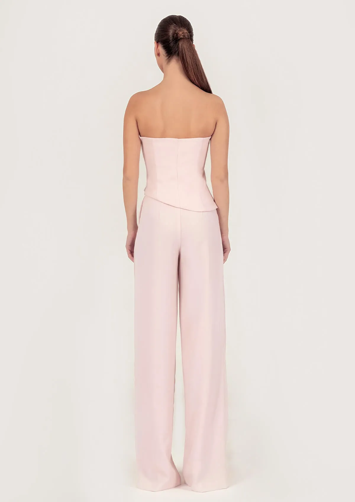 Wide-Legged Front Pleat Crepe Trousers