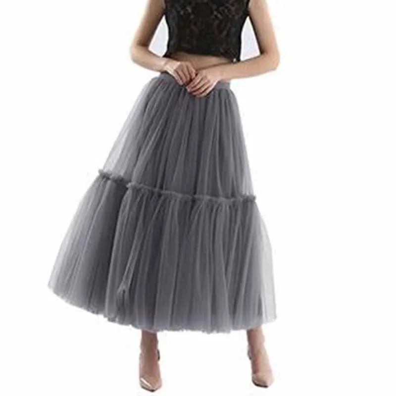 Women Ankle/Full Length Elastic Pleated Maxi Mesh Long Tutu Skirt