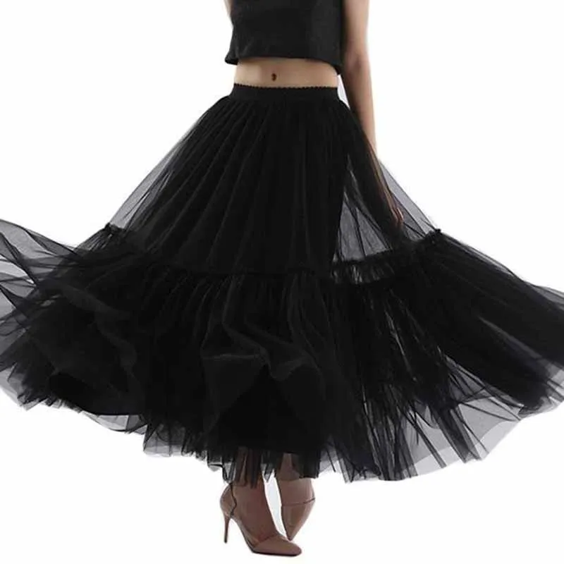 Women Ankle/Full Length Elastic Pleated Maxi Mesh Long Tutu Skirt