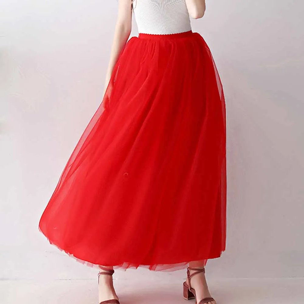 Women Full Length Elastic Pleated Maxi Chiffon Long Tutu Skirt