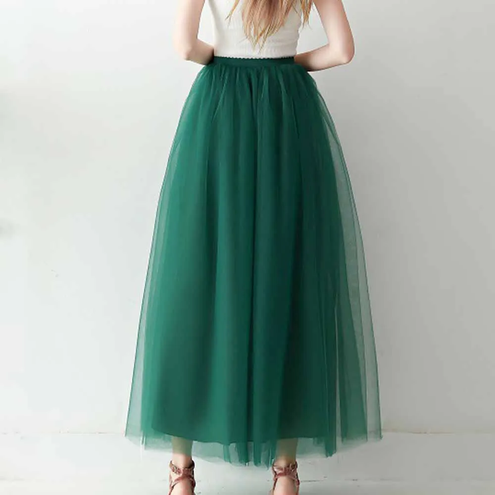 Women Full Length Elastic Pleated Maxi Chiffon Long Tutu Skirt