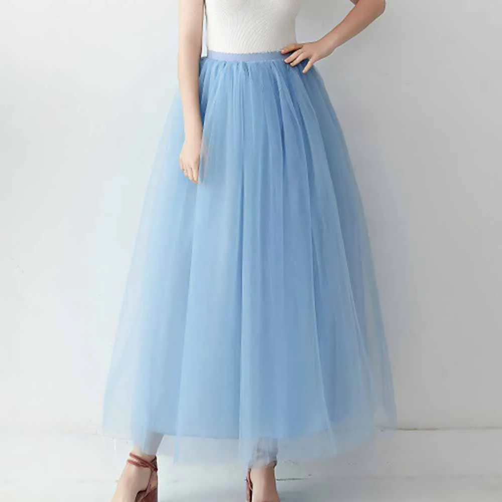 Women Full Length Elastic Pleated Maxi Chiffon Long Tutu Skirt