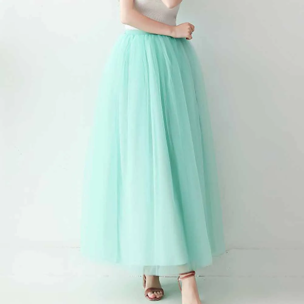 Women Full Length Elastic Pleated Maxi Chiffon Long Tutu Skirt