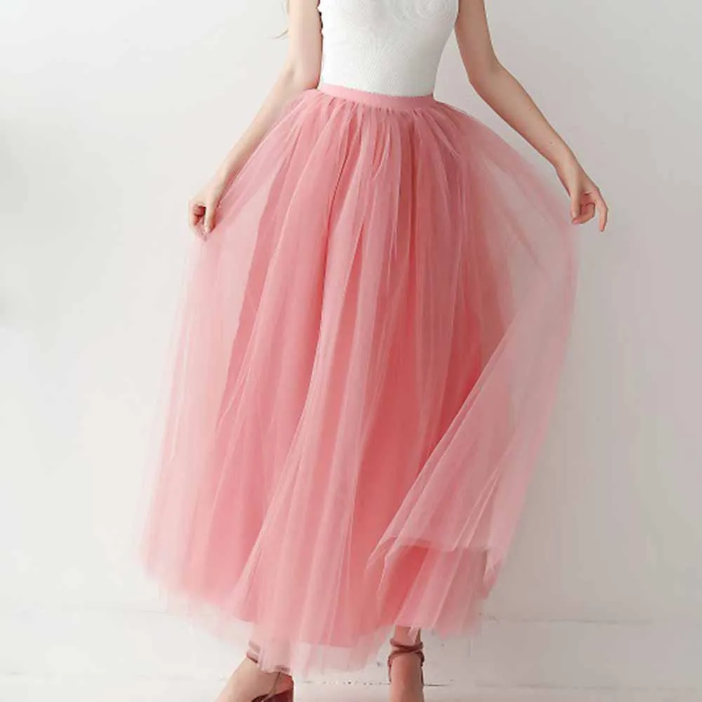 Women Full Length Elastic Pleated Maxi Chiffon Long Tutu Skirt