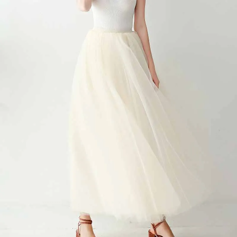 Women Full Length Elastic Pleated Maxi Chiffon Long Tutu Skirt