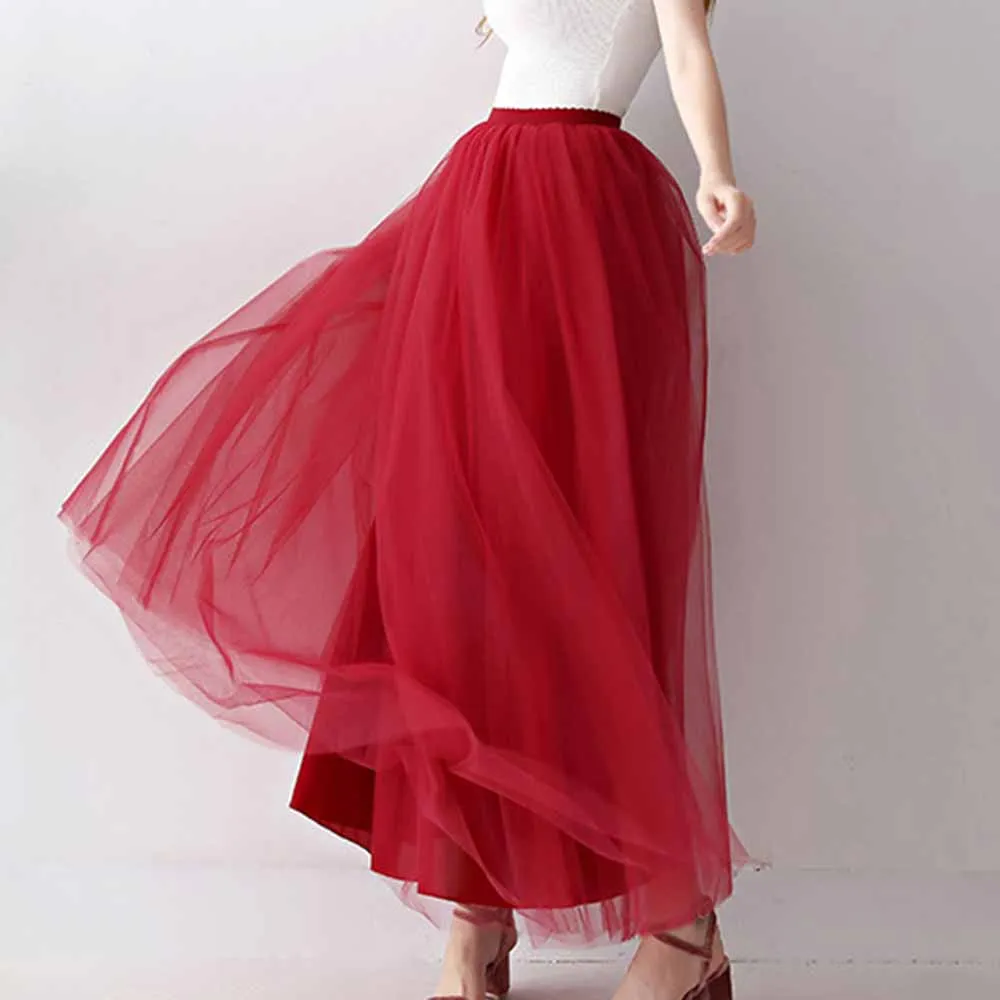 Women Full Length Elastic Pleated Maxi Chiffon Long Tutu Skirt