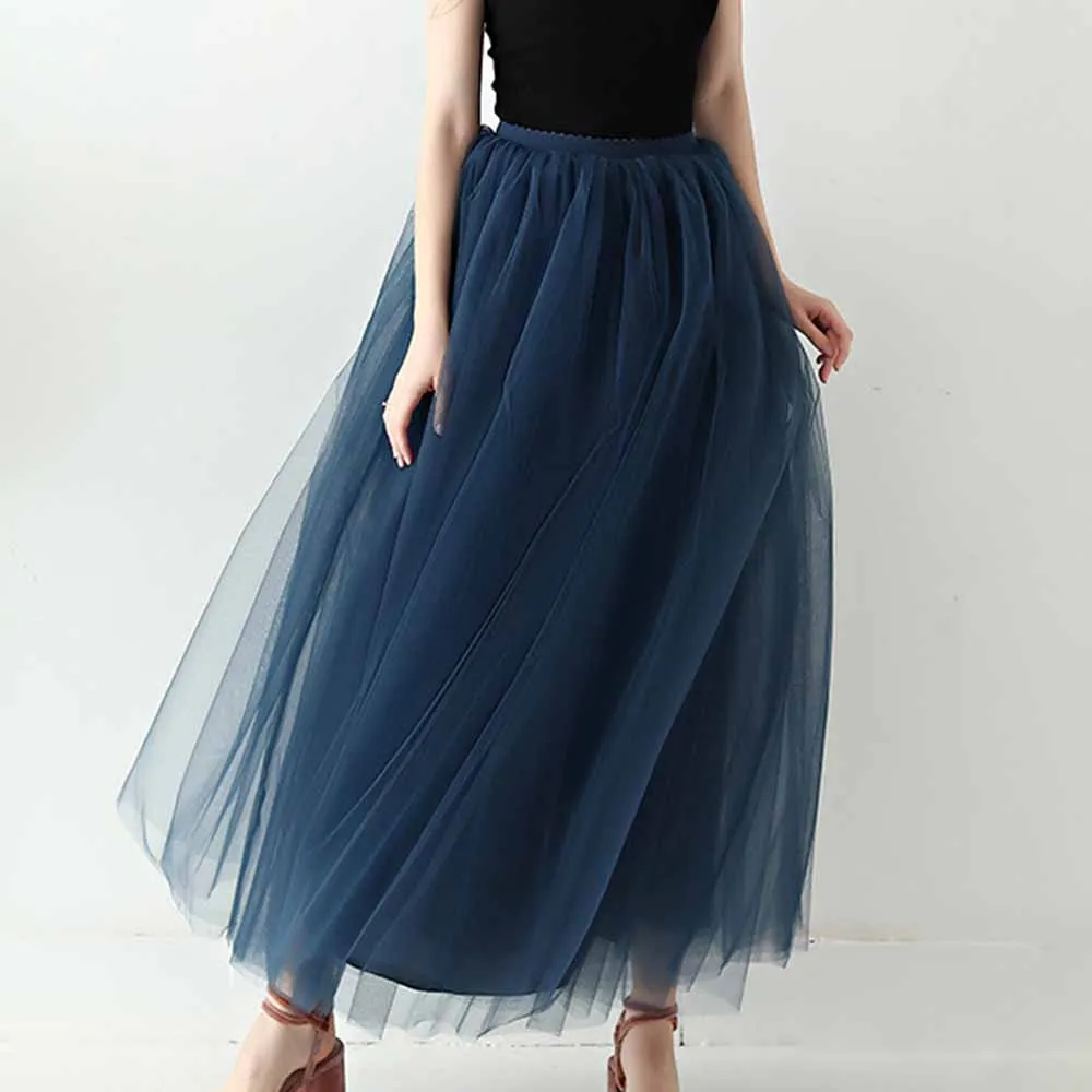 Women Full Length Elastic Pleated Maxi Chiffon Long Tutu Skirt