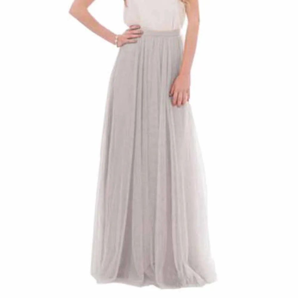 Women Full Length Elastic Pleated Maxi Chiffon Long Tutu Skirt