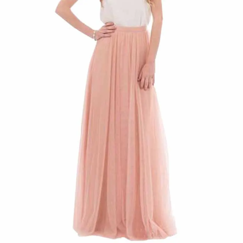 Women Full Length Elastic Pleated Maxi Chiffon Long Tutu Skirt