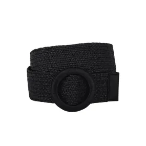 Woven Raffia Circle Buckle Stretch Waist Belt